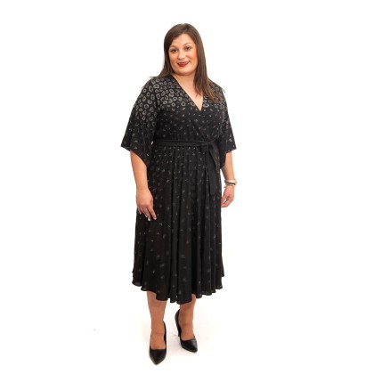 Αμπιγιέ μαύρο κρουαζέ midi φόρεμα με στρας (Plus Size)
