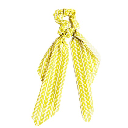 Υφασμάτινο scrunchie με print&μακριά ουρά-Κίτρινο