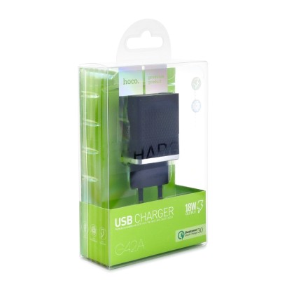 HOCO C42A Travel Charger Smart Single USB Φορτιστής QC3.0 - Blac