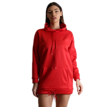 Φούτερ μπλουζοφόρεμα με κουκούλα και τσέπη (Κόκκινο)