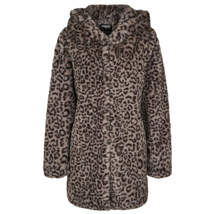 Urban Classics Γυναικείο παλτό λεοπάρ Ladies Leo Teddy Coat Γκρι