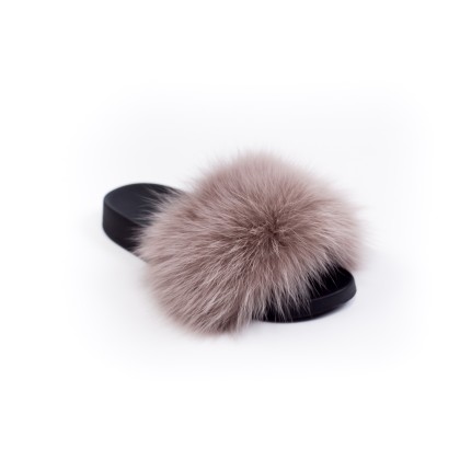Haute Acorn - Taupe Fox Fur Slides