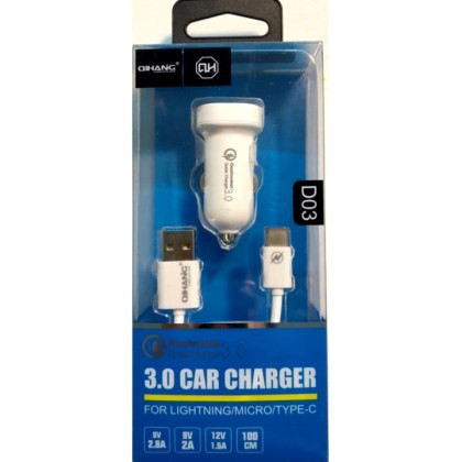 Φορτιστής Αυτοκινήτου Quick Charge 3.0 με καλώδιο τύπου Type -C 