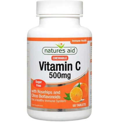 Vitamin C 500mg 50 Μασώμενες ταμπλέτες Natures Aid / Βιταμίνες